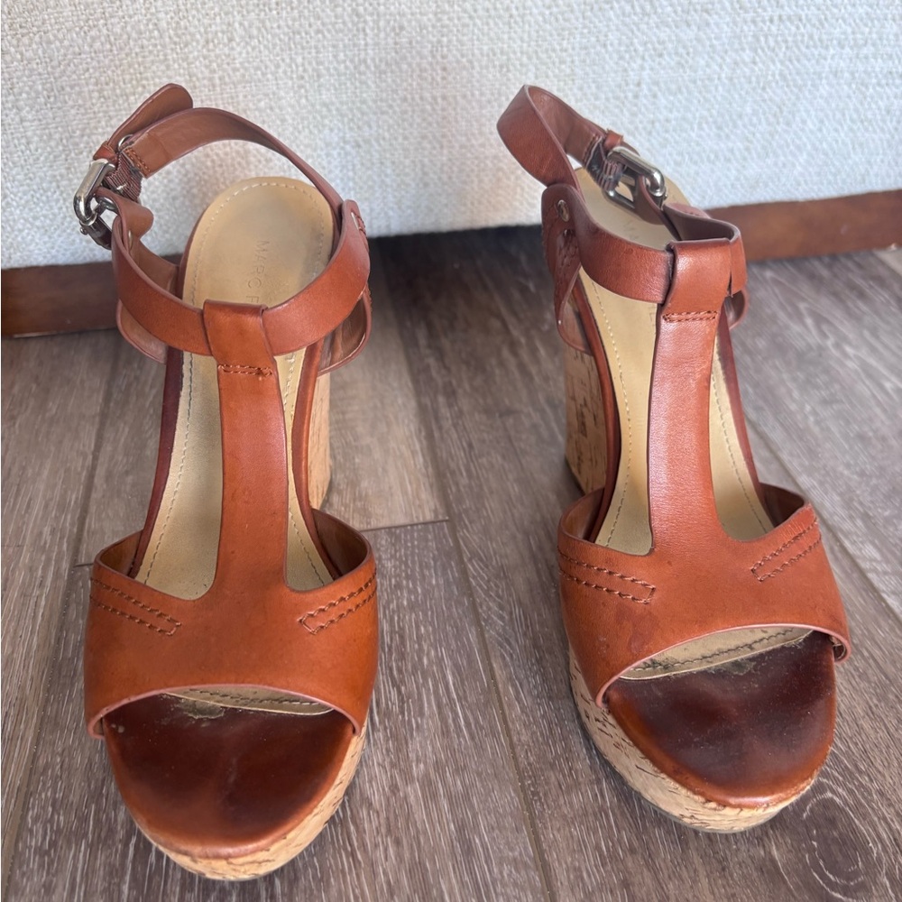 Women's Brown Leather Wedge Sandals